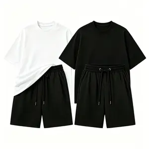 Men’s 2 Piece Outfits Casual Crew Neck Short Sleeve T-Shirt & Elastic Waist Drawstring Shorts Set Summer Workout Track Suit