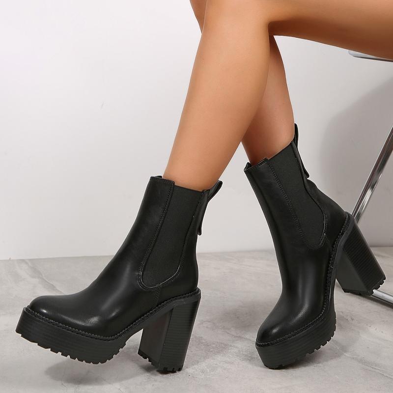 Women's Chunky Heel Chelsea Boots Square Toe High Block Heel Ankle Booties, Winter Womensfashion Shoe, Stretch Side Elastic Boots for Women, Stylish Fall Winter Dress Footwear, Perfect Valentine's Day Gift  Girl
