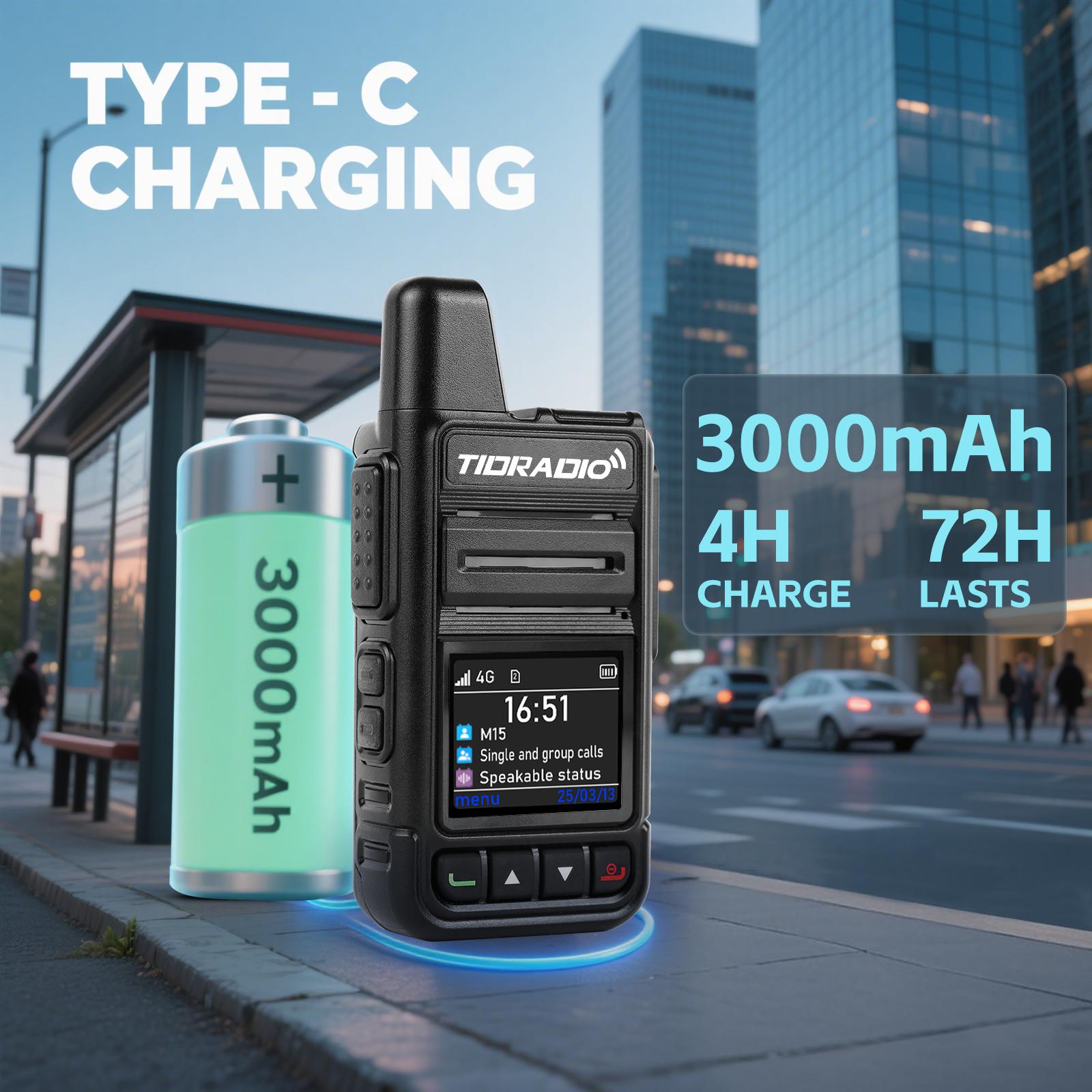 TIDRADIO TD-M15 Global POC Radio with 1 Year SIM Card Walkie Talkie Long Range 4G Network 2 Way Radio 5000 KM for Hiking and Camping 3000mAh Battery Clear Audio 4G Signal