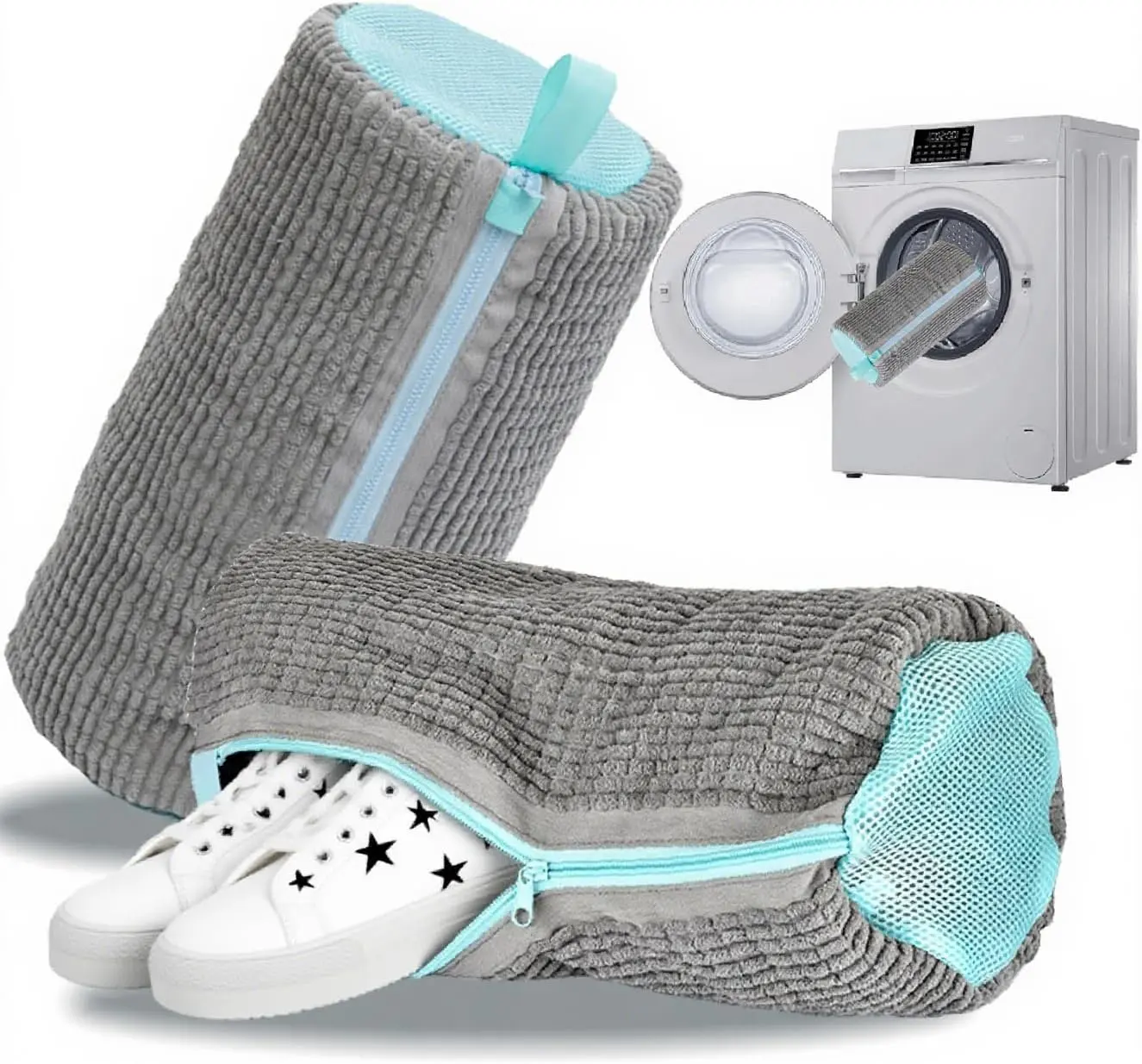 Shoe Washing Machine Bag Laundry Shoe Bag for Washer and Dryer Reusable 2pc Shoe Cleaning Bags for Sneakers 360° Deep Cleaning Machine for All Shoes Types With Self-locking Zipper