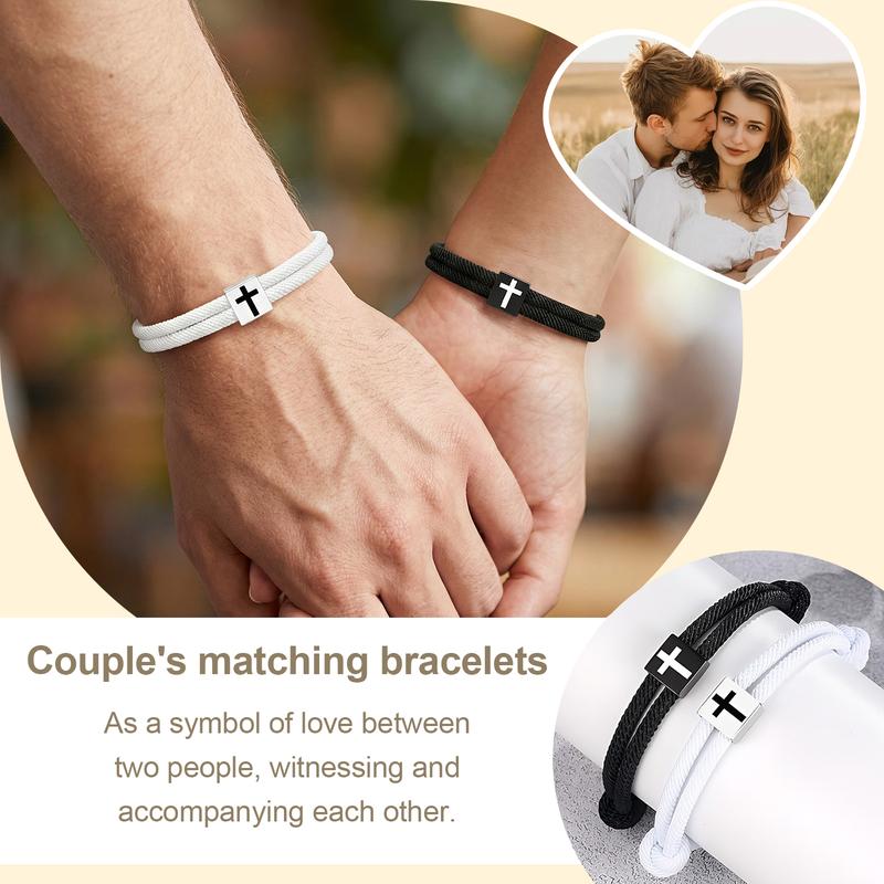 SGGUI 2PCS Adjustable Rope Braided Cross Bracelet,Braided Christian Bracelet for Men Women Teen Girls Fashion Jesus Bracelets Christian Baptism Gift, Valentine Gift