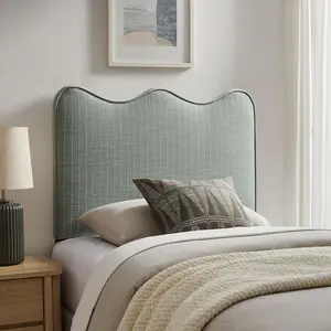 Athena Striped Fabric Upholstered Twin Size Headboard in Spa Blue Stripe