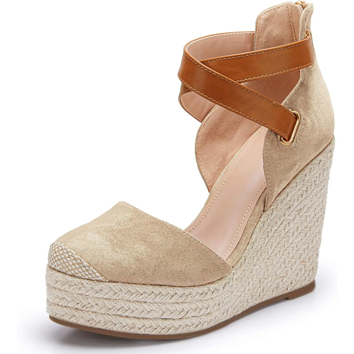Coutgo Womens Wedge Espadrille Ankle Strap Closed Cap Toe Platform Heeled Sandals Elegant High Heel tiktokshopbacktoschool