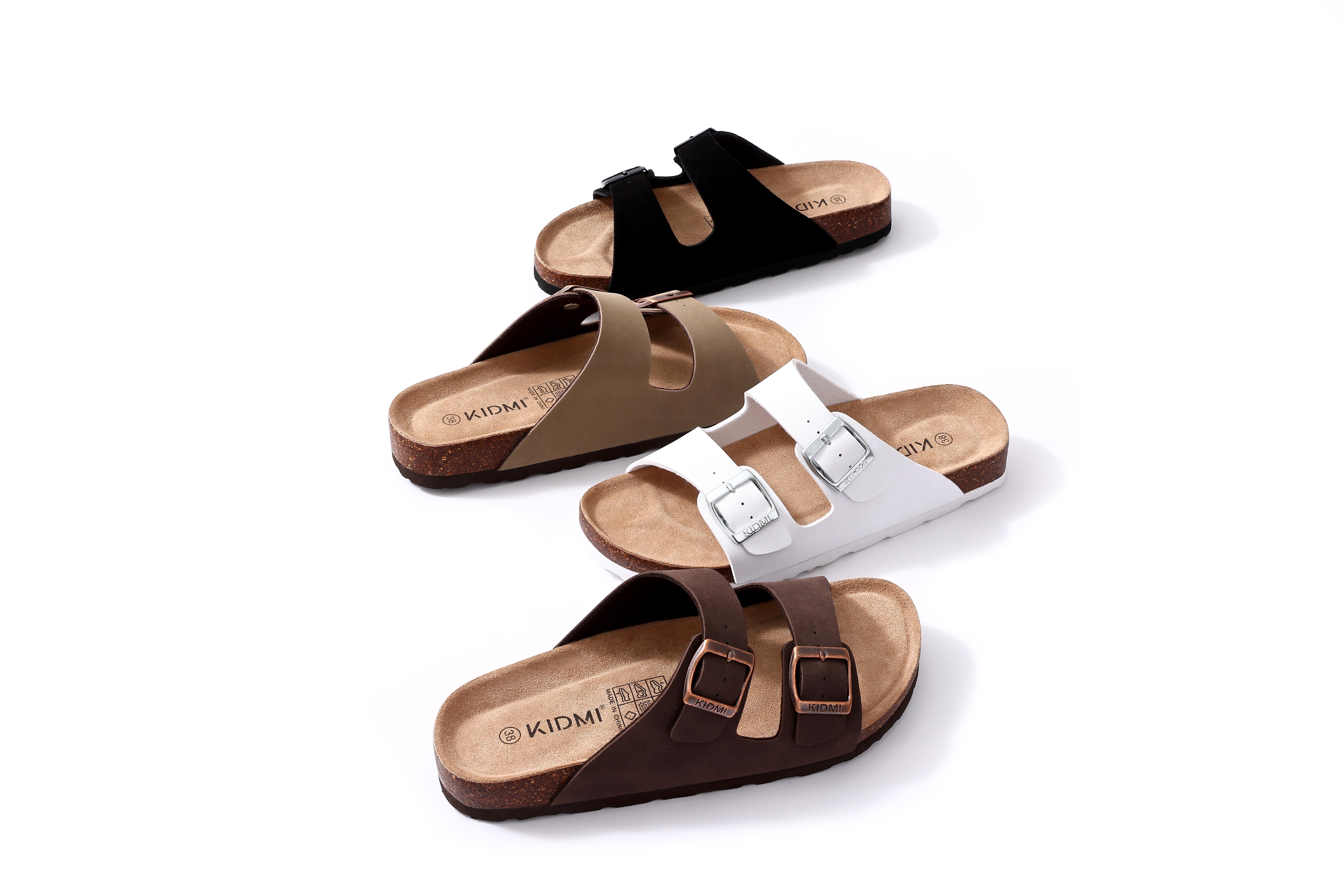 KIDMI Women Men Flat Sandals Cork Footbed Sandals With Support Arch Summer Beach Sandals Vacation Nonslip Men Sandals With Adjustable Buckle Straps Open Toe Slides Wtih Double Buckle Size 6-14