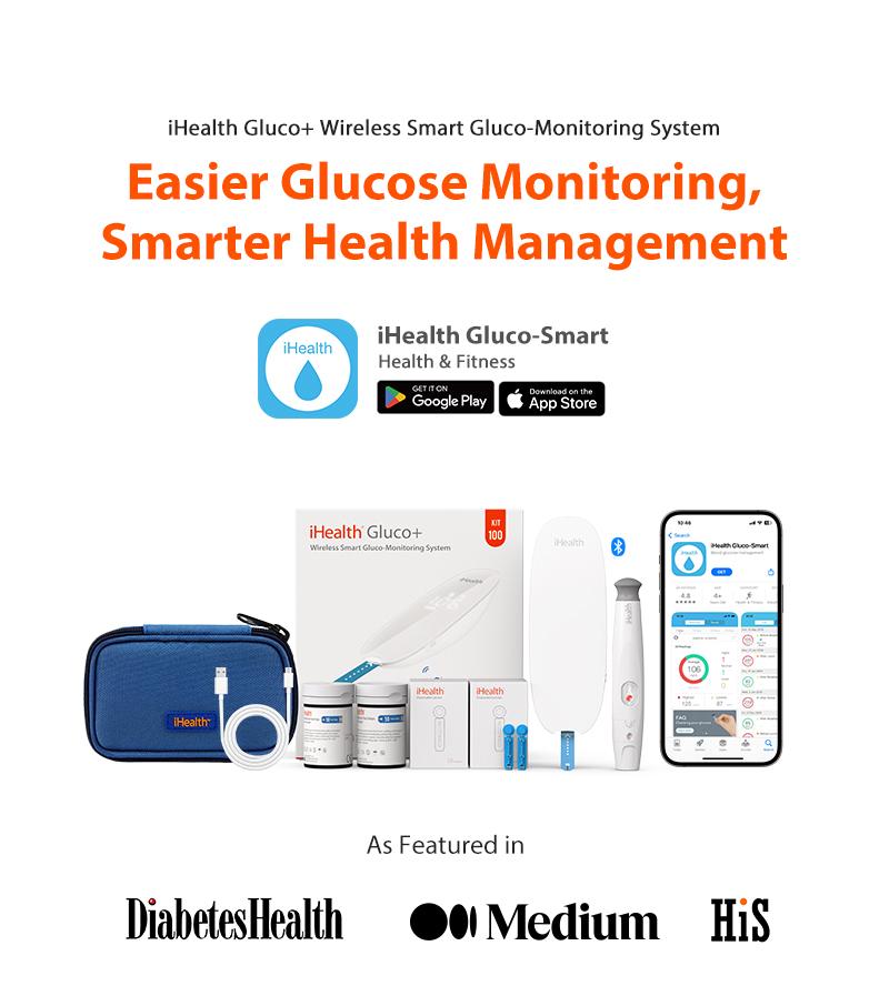iHealth Blood Sugar Monitor Portable Glucose Meter Free App Finger Glucose Test Diabetes Accessories Strips Lancets Lancing Device Healthcare Kit