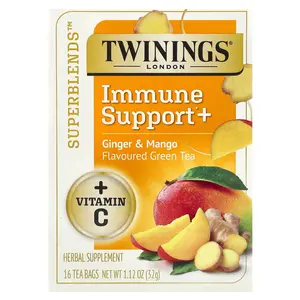 Twinings Superblends™, Immune Support+ Green Tea, Ginger & Mango, 16 Tea Bags, 1.12 oz (32 g)