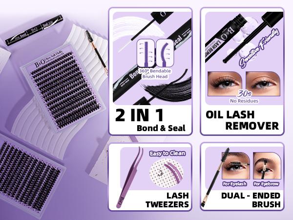 200D Kit l B&Q Dramatic Soft Mega Thick Volume Individual Clusters,D-Curl, DIY Ultra Soft Eyelashes Extension,Waterproof Sleep proof,Week Long Lasting,Salon Full Fake Lashes, Makeup Cosmetic Lash Stacking Vacation Lash Feb Stockup