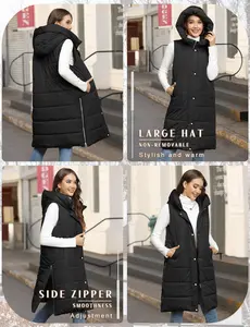 UMIPUBO Sales Womens Puffer Vest Winter Hooded Sleeveless Zip Up Long Puffy Jacket Warm Thick Quilted Coats with Pockets