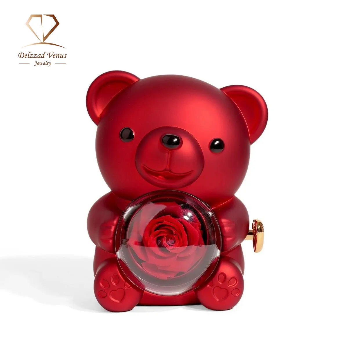 DELZZAD Romantic Jewelry Box Gift Set, Cute Bear Organiser with Eternal Rose & Private Rotating Drawer for Adults, Engagement, Dating, Surprise, Wedding, Party