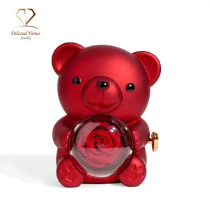 Delzzad Romantic Eternal Rose Cute Hug Bear Jewelry Box - Perfect Valentine's Day Christmas Gift for Her(Box Only)