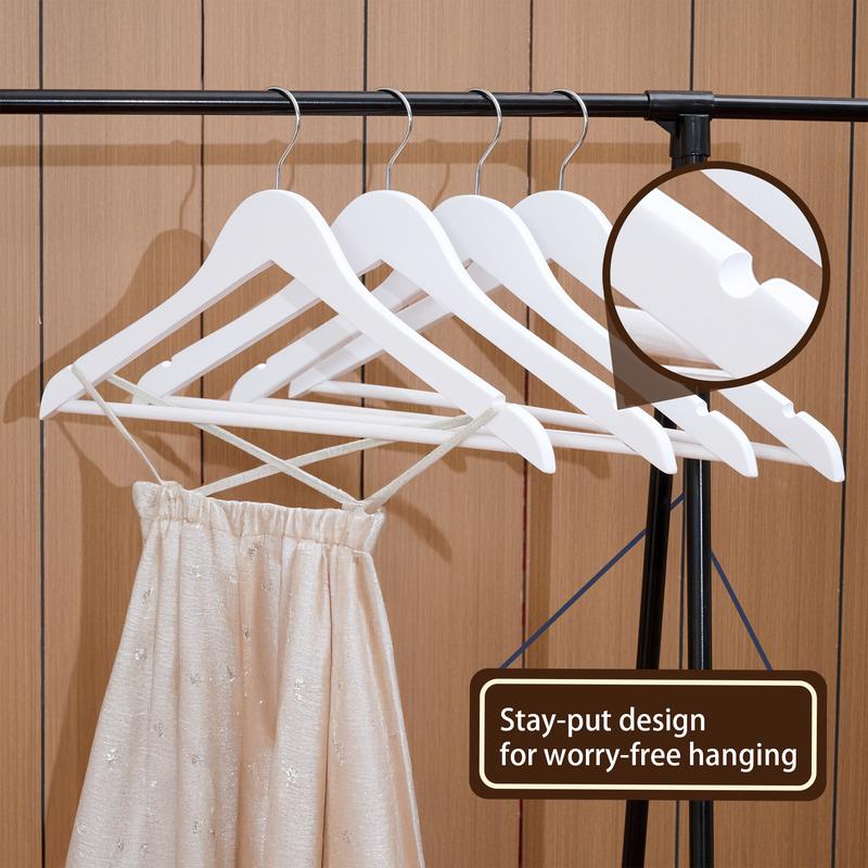 BePatio 17.32in" Soild Wooden Coat Hangers,10~30 Pack Clothes Hangers ,Natural Wood Suit Hangers with Non Slip Pant Bar & 360 Degree Rotatable Hook ,Clothes Hangers for Shirts, Jackets, Dress, Pant, Perfect for your closet.