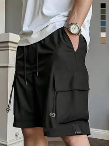 Men's Cargo Shorts - Multi-Pocket Drawstring Casual Shorts, 100% Polyester, Breathable & Wear-Resistant, Versatile Summer Wear, Adjustable Fit
