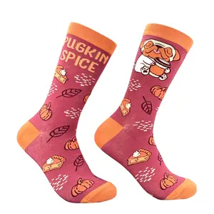 Women's Pugkin Spice Socks Funny Sarcastic Dog Graphic Novelty Footwear For Ladies Funny Graphic Socks Comfortable Fitted Spandex Cotton