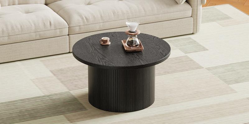 【Valentine's Day gift】ONBRILL 31.5" Gorgeous Fluted Coffee Table, Round Mid Century Coffee Tables for Living Room, Cute Modern Wood Coffee Table, Drum Accent Small Center Table, Bedroom Furniture, Christmas Gift