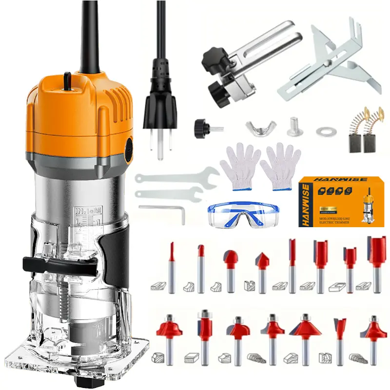 HANWISE Compact Wood Router, Router Power Tool With 15 1/4 Inch Routers, Used For DIY Woodworking, Slotting, Carving, Precise Edge Trimming And Contour Processing, Rotary Tool, Woodworking Tools, Valentine’s Day Gift, Birthday Gift
