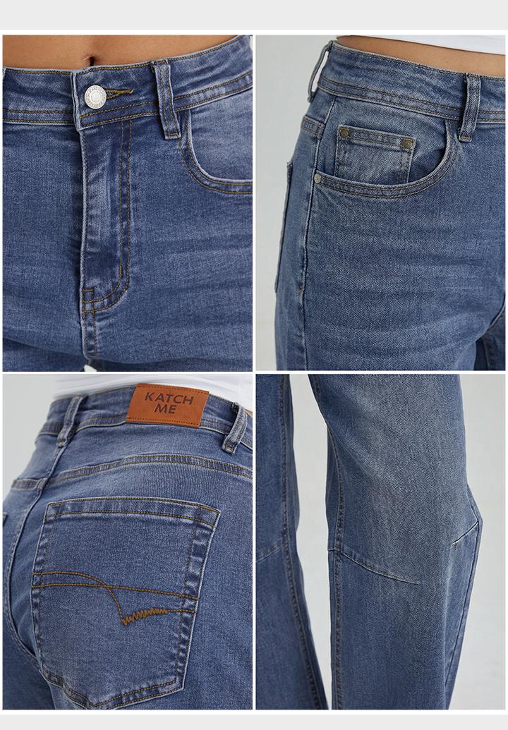 KatchMe Women's Vintage Chic Mid-Rise Denim Dart Seam Wide Leg Jeans, Versatile Multi-Pocket Trousers, Minimalist Women's Bottom, Street Womenswear KatchMe Women's Vintage Chic Mid-Rise Denim Dart Seam Wide Leg Jeans, Versatile Multi-Pocket Trousers, Minimalist Women's Bottom, Street Womenswear