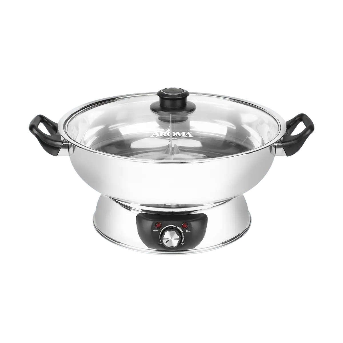 AROMA 5QT Dual-Compartment Electric Hot Pot - Stainless Steel, Perfect for Family Gatherings & Holidays - 1 Year Warranty