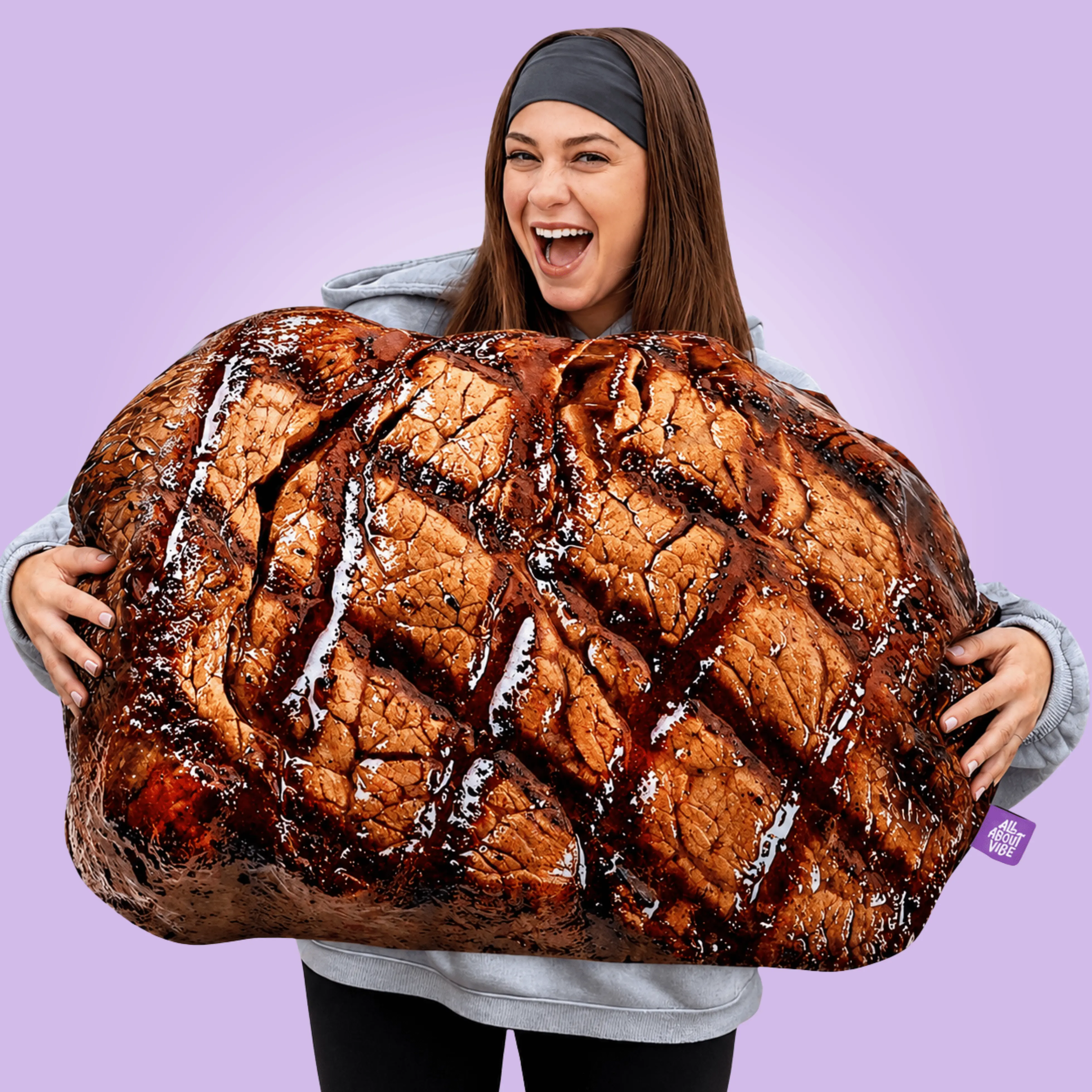 Grilled Steak Pillow | All About Vibe – Life-Like 3D Meat Throw Pillow | Funny Aesthetic Room Decor & Foodie Gift | Soft & Huggable, Handmade in Chicago