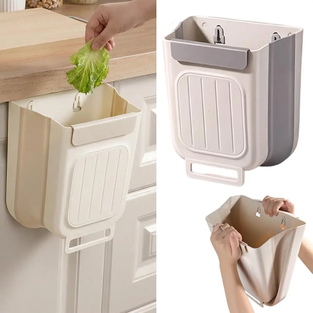 Collapsible Hanging Kitchen Trash Can Foldable Trash Can Cabinet Hanging Garbage Small and Convenient Countertop Rubbish Bin Kitchen Bathroom Accessories Home(11L )
