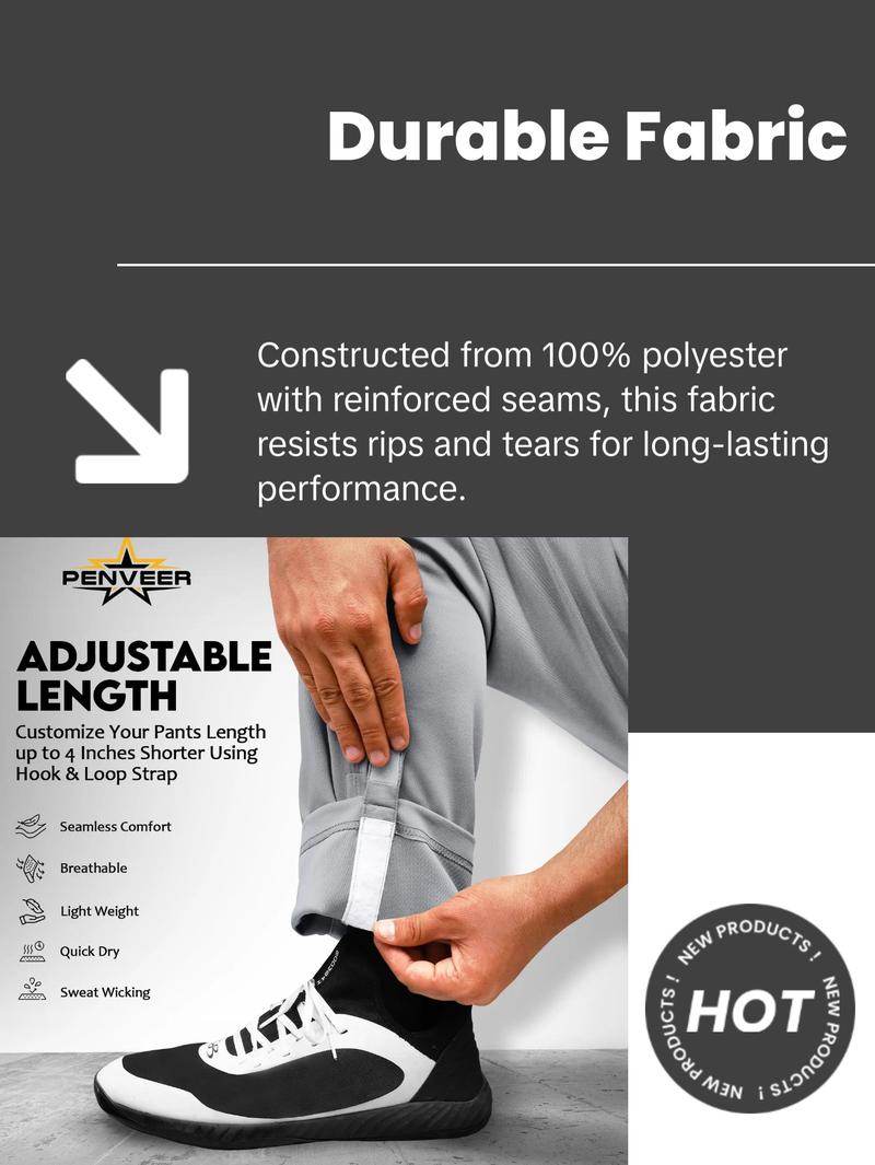 Penveer Full Length Men's Baseball Pants, Open Bottom, Loose Fit Adult Baseball Pants with Adjustable Length (Grey)