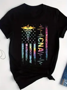 CNA Tie Dye T-Shirt Featuring The American Flag, Designed Nursing Assistants. This Athletic Fit Casual Tee for Men Is Breathable And Perfect for Everyday Wear, Training, Running, And Fitness Activities