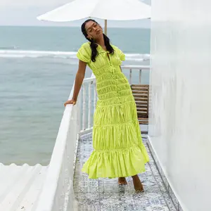 SRIKANDI Ruffle Cotton Maxi Dress In Lime Green