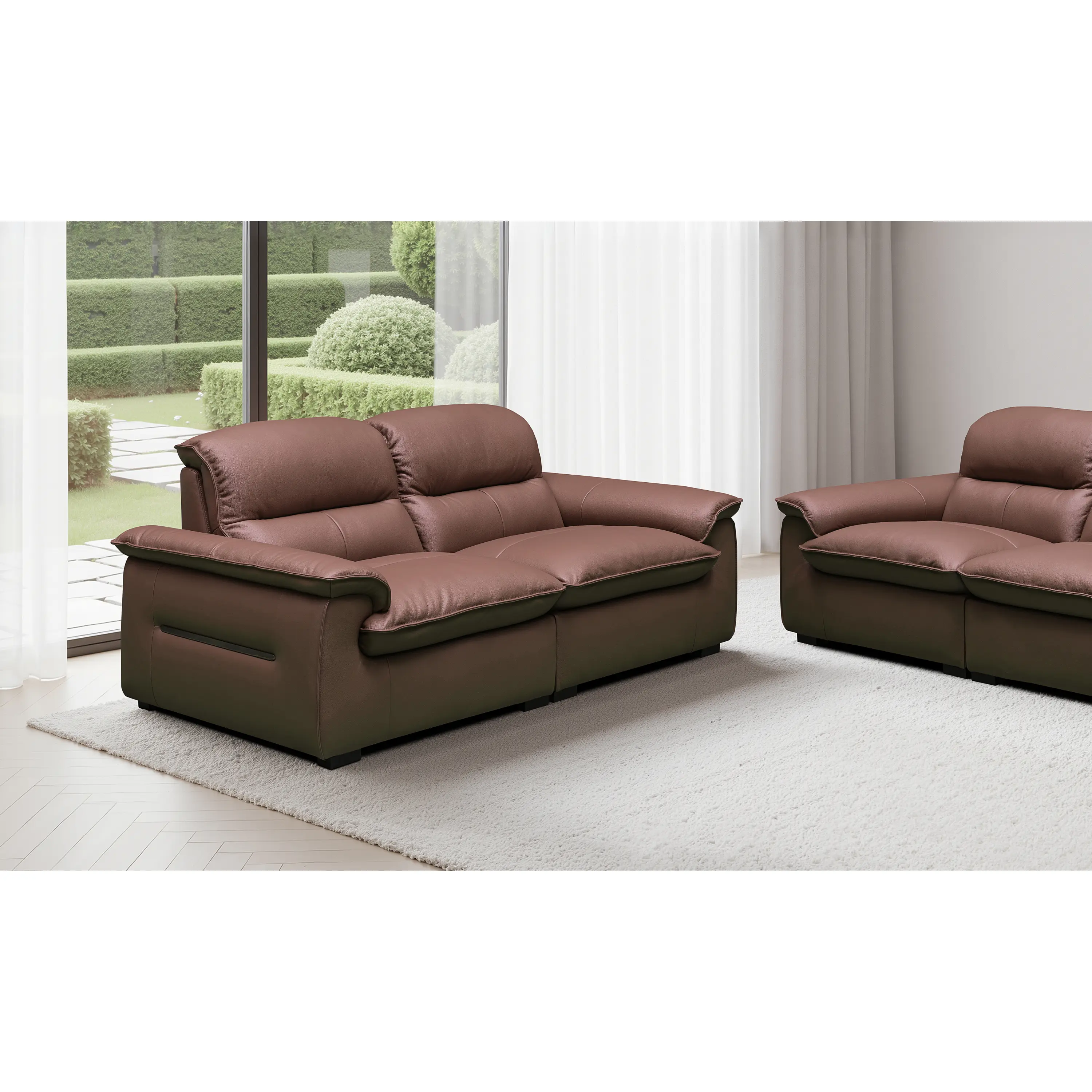 Klaussner Velisse Stationary Leather Loveseat - Indoor Furniture Sofa, Sturdy Comfy Couch, Contemporary, Low-Back, Curved Arms, S-Spring Seats, Clean Silhouette, Compact Legs, Supportive Seats