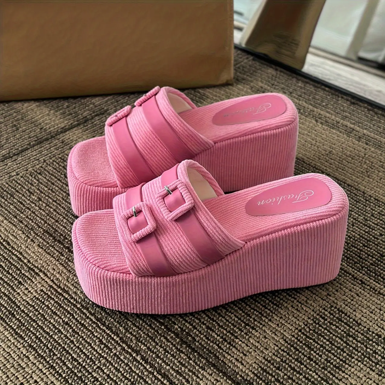 Pink Women Wedge Heel Platform Slippers Fashion Classic New Comfortable Summer Casual Slides Beach Pool Side Chunky Thick Sole 2026 Breathable Staple Slip Walking Trendy Chic Comfort Lace Cushion Essential training