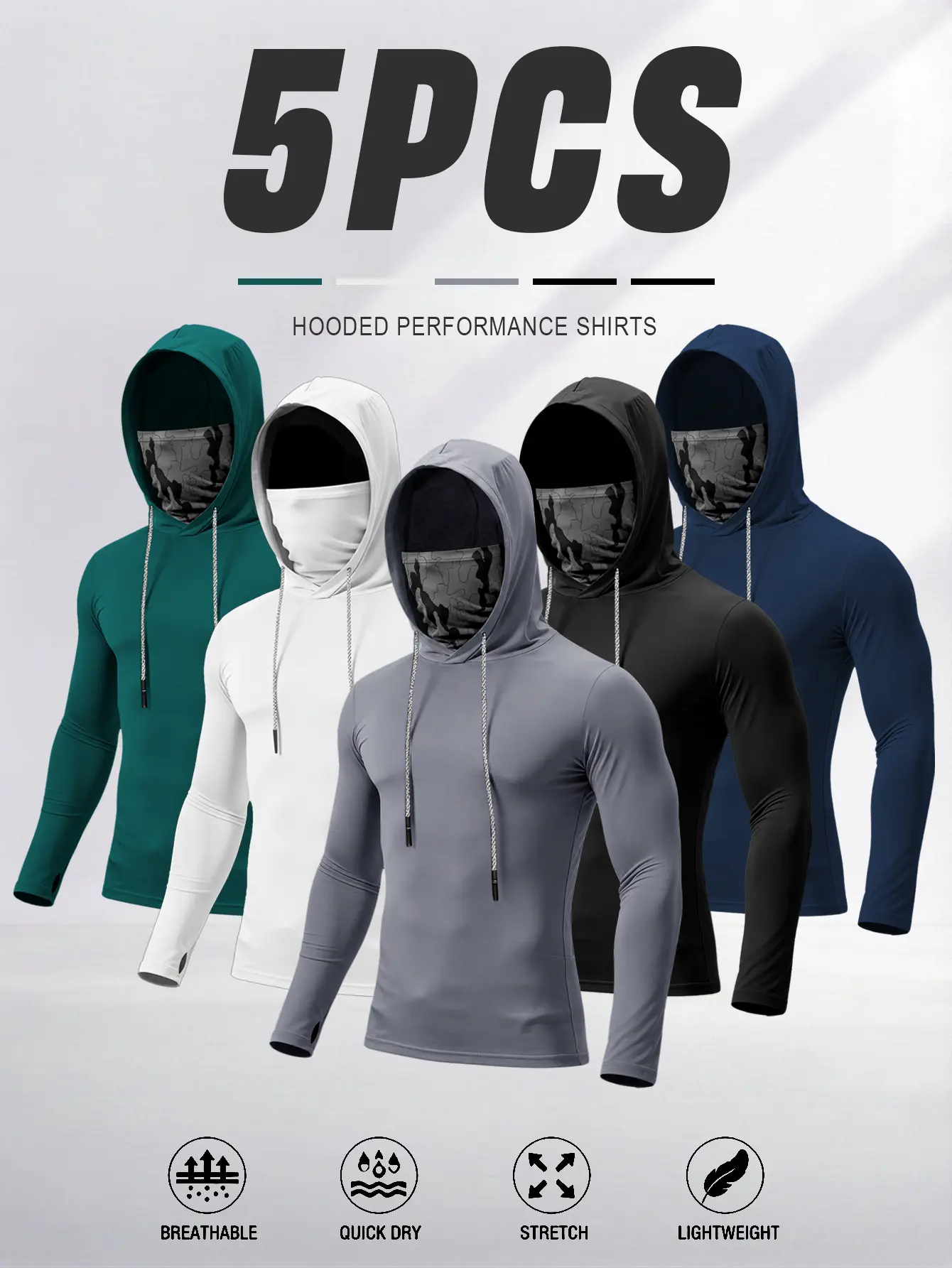 Men’s performance hoodie shirt – lightweight, stretchy athletic top for fishing, running, and outdoor sports