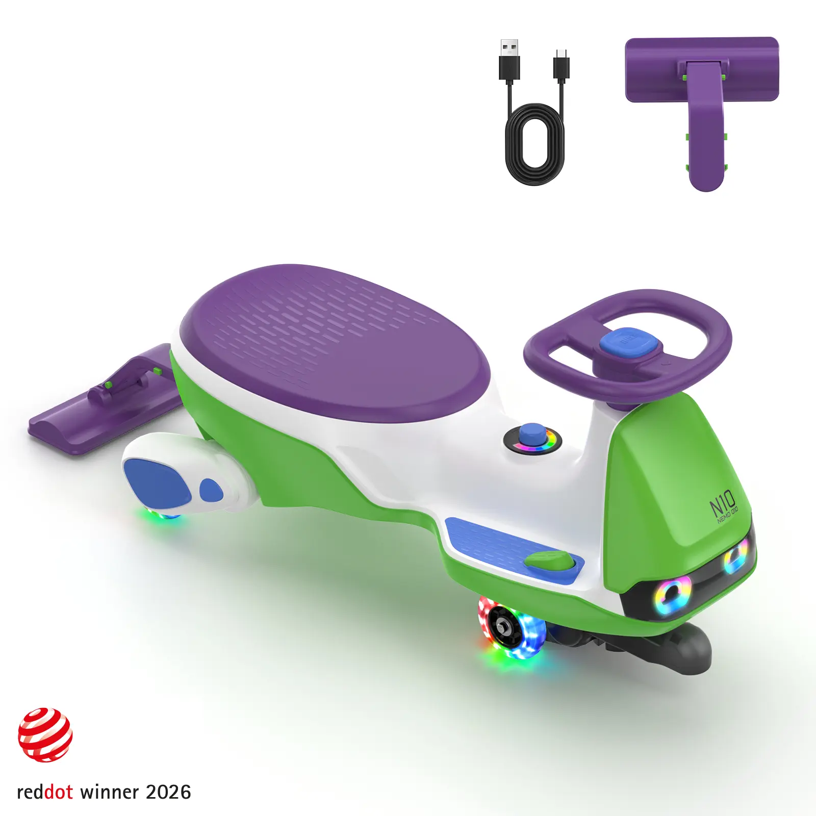 FanttikRide N10 Pro Electric Wiggle Car with Pedal, Type-C Rechargeable Battery, One-Click Detachable Mop, GlideWiz, Anti-Rollover, Flashing Wheels, Bluetooth, for Ages 3 and Up, 150 Lbs