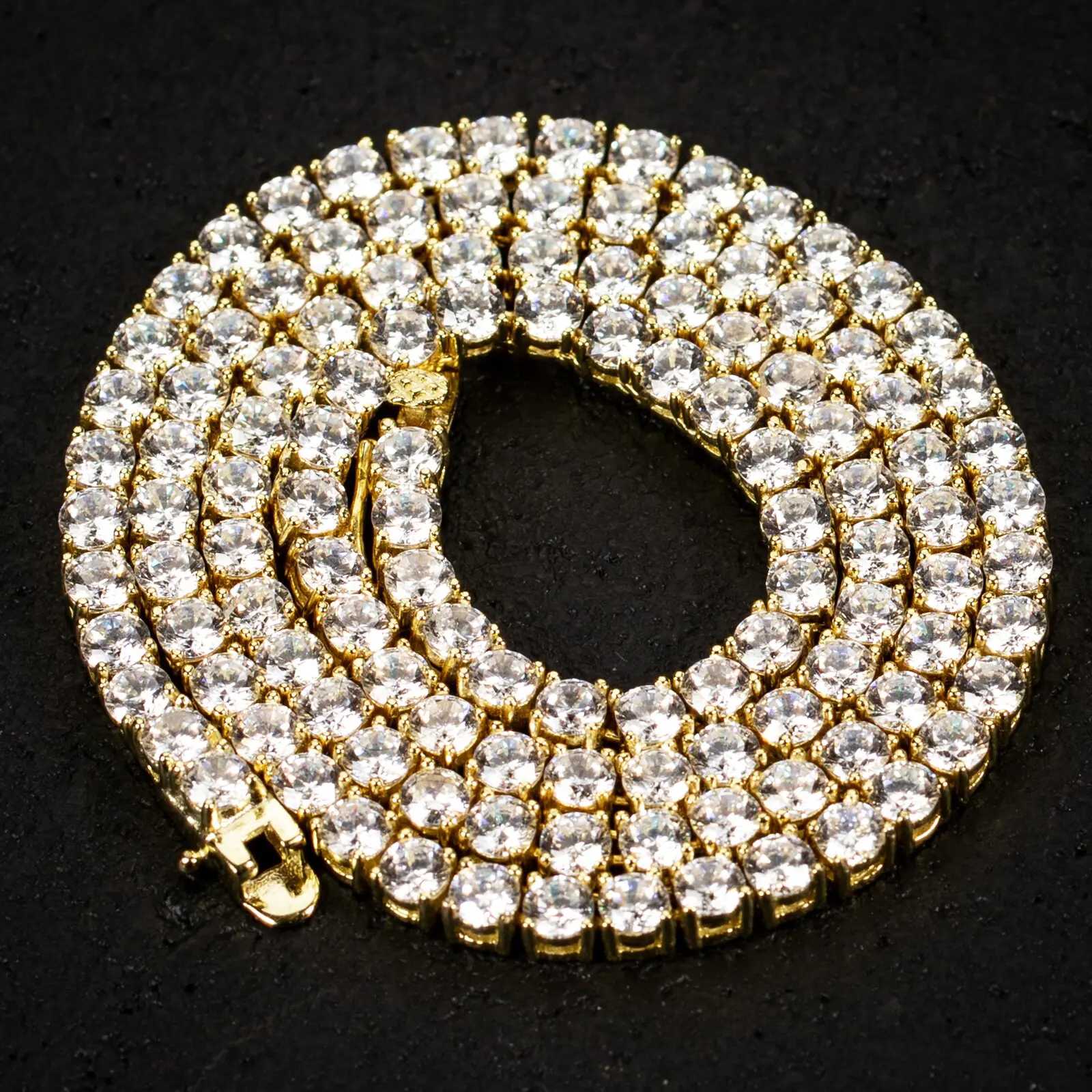MaxBling81 High-End Moissanite Brass 1-Row Tennis Necklace, 4mm Iced Bling Jewelry with Gold/Silver Finish, 18"/20"/24" Chain Length, Unisex Hip Hop Style Accessory for Men & Women