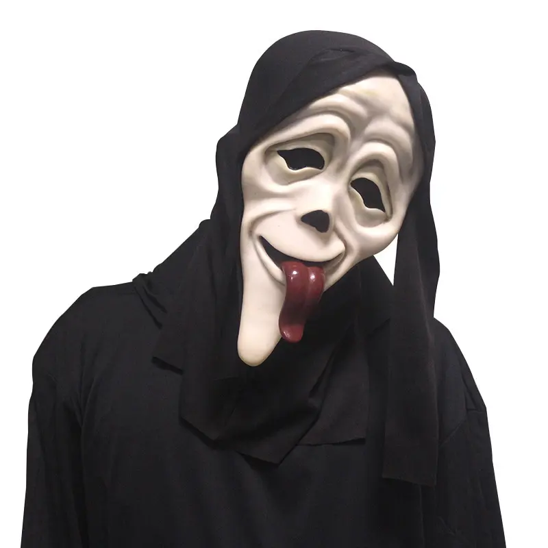 Unisex Adult Comfortable Latex Tongue-Out Ghost Face Mask, Creepy Scream Prop for Halloween Party Decorations & Funny Performances