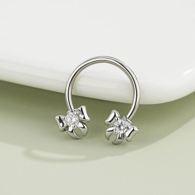 Oufer Lovely Bow Septum Daith Piercing Ring 16G 1.2mm 316L Stainless Steel 10mm Inner Diameter Body Jewelry with Pink and Black Options