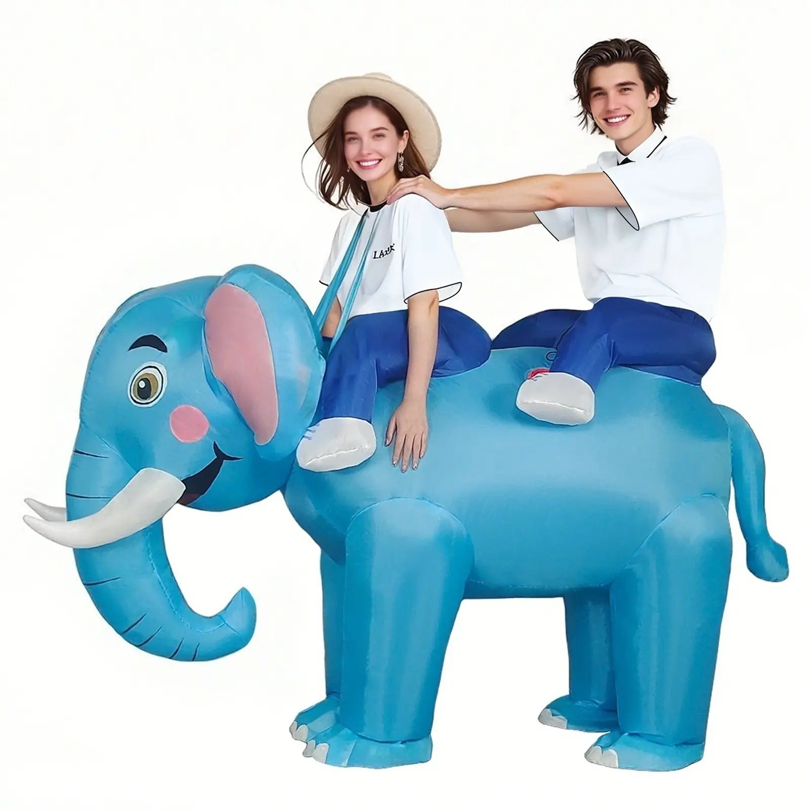 Adult 2-Person Inflatable Elephant Festival Costume with Tusk & Trunk Look, Fun Accessory for Halloween Cosplay Party Ride-On Interaction