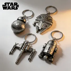 Star Wars Metal Keychain 1PC Officially Licensed Vehicles Astromech Droids Keyring Zinc Alloy Suitable Fans Gift Backpack Decor Bag Clip Pendant 3D Design Drop-proof Durable Accessory Collection Millennium Falcon X-Wing R2-D2 BB-8