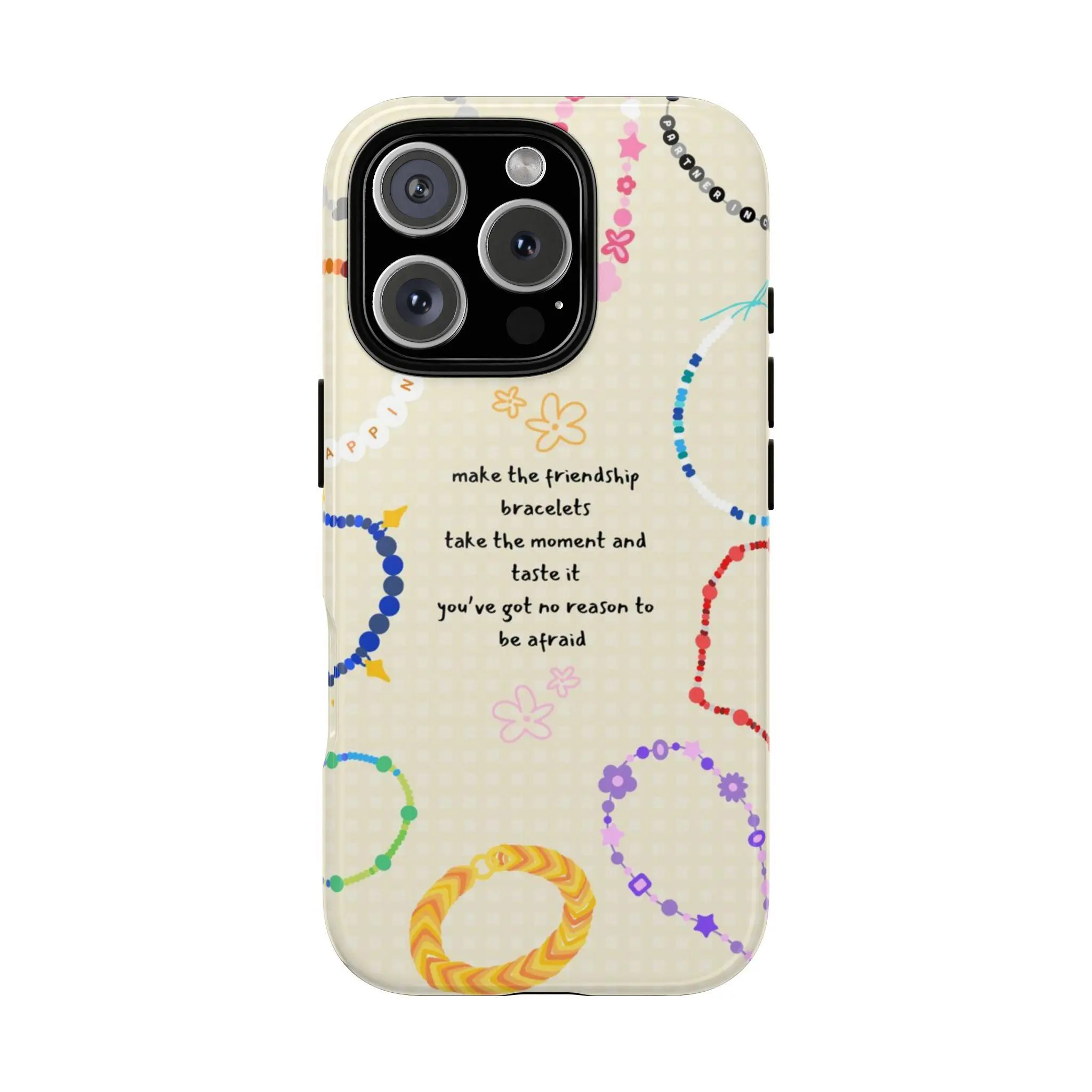 Polycarbonate Friendship Bracelet iPhone Case - Pastel Beads, Waterproof, Shock-Resistant, Thin Frame, UV Print, Durable Shell with Inspirational Quote, Handheld Gift for Lyrics Fans