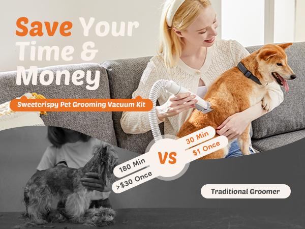 Professional Pet Grooming Vacuum Kit with Cordless Low Noise Dog Clippers and 5 Groomer Tools for Cats and Dogs