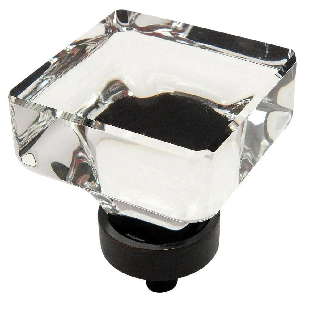 Cosmas 6377ORB-C Oil Rubbed Bronze & Clear Glass Square Cabinet Knob