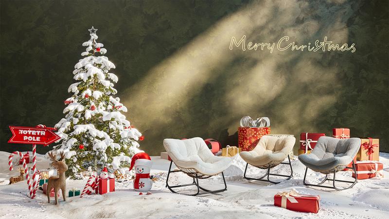 【Double-Side Fabric & Valentine's Day gift】ONBRILL Oversized Indoor Outdoor Rocking Chairs, Comfy Papasan Rocking Chair with Padded Cushion, Rattan Wicker Lounge Chair, Modern Reading Accent Chair for Balcony Garden, LivingRoom Furniture,Christmas Gift