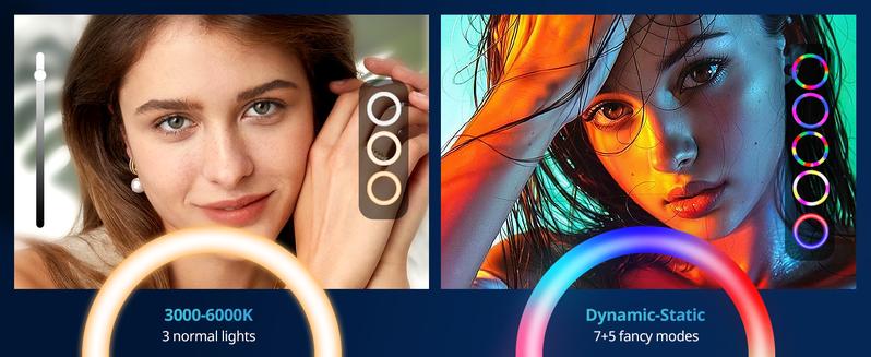 UBeesize 12'' RGB Selfie Ring Light with 62’’ Tripod Stand for Video Recording＆Live Streaming(YouTube, Instagram, TIK Tok), Compatible with Phones, Cameras and Webcams Video Light