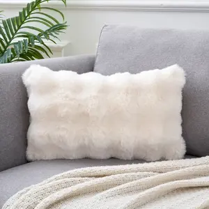 REGALWOVEN 1 Pc Faux Fur Cozy Decorative Throw Pillow Case Luxury Soft Modern Plush Pillowcase Cushion Case for Home Decoration 12 x 20 Inch White