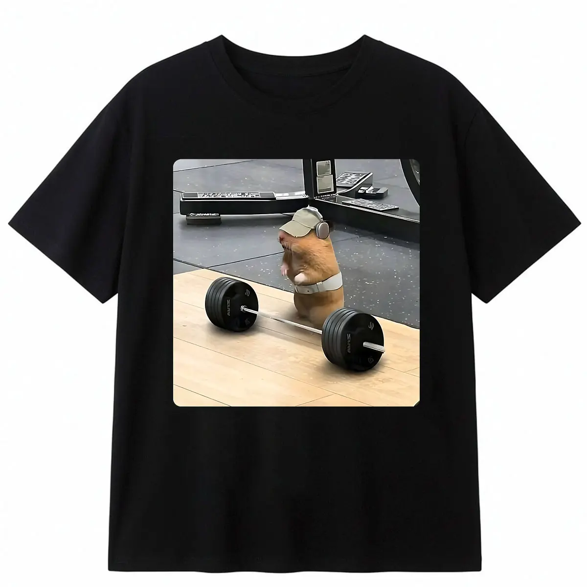 Men's Hamster Deadlift Graphic T-Shirt, Funny Streetwear Meme Top in Soft Fabric, Casual Short Sleeve Crew Neck, Tshirt, Shortsleeve, Print, Round Neck, Basic, Menswear, Funny T-Shirts Meme, Graphic Print