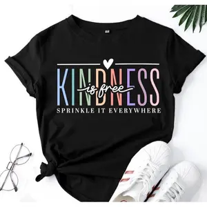 [100% Cotton] Uplifting And Heart - Warming T - Shirt: Make A Statement With A Kindness - Themed Motto Women'S Letters-Printed T-Shirt Crewneck Crop Workout Tee Women'S  Graphic  Tees Top Fashion Print Women'S T-Shirt Golf Gift T-Shirt For Men And Women