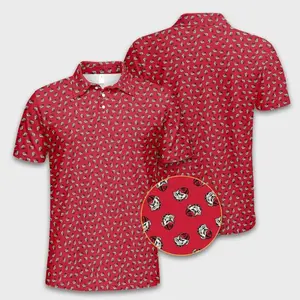 Vintage Bulldog Head Performance Polo Shirt – Red Lightweight Breathable Moisture-Wicking, Polo Golf 3D, Style 3D Golf, Gif For Him