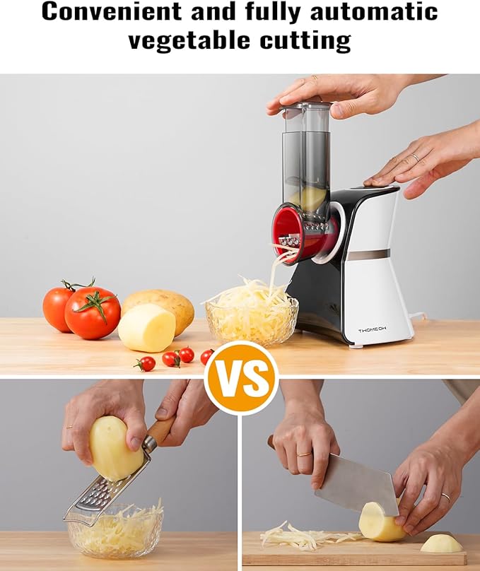 Electric Rotary Grater Salad Shooter - 5-In-1 Multi-Functional Cheese Grater with Safety Push Bar, One-Touch Operation, and Interchangeable Cones Vegetable Slicer Vegetable Cutter Kitchen Utensils small kitchen gadgets