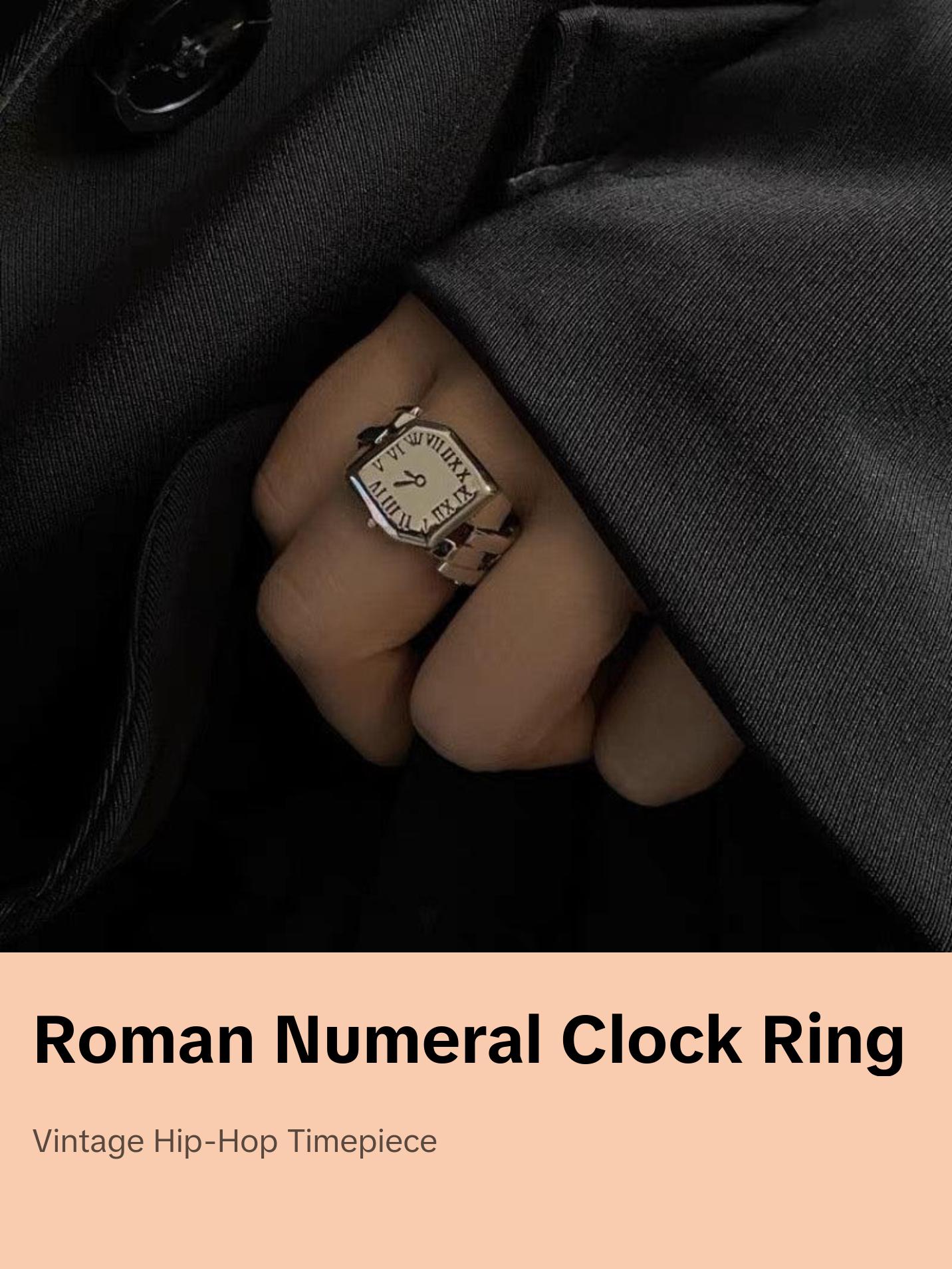 925 Silver Roman Numeral Clock Ring with Silver Band