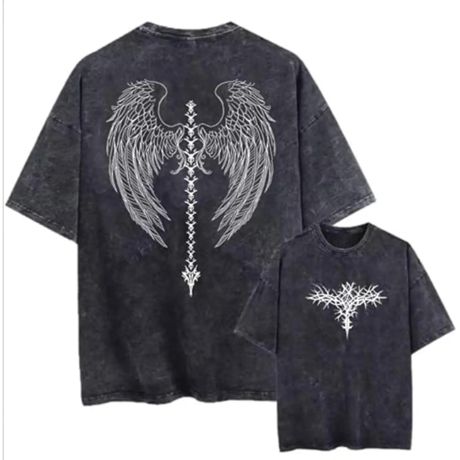 Men's Y2K Acid Wash Gothic Graphic T-Shirts Skull Print Vintage Oversized Washed Tees Grunge Clothes