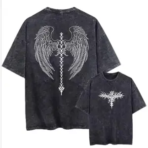 Men's Y2K Acid Wash Gothic Graphic T-Shirts Skull Print Vintage Oversized Washed Tees Grunge Clothes