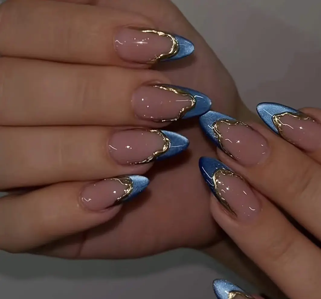CurvLife Luxury Art Press-On Nails Collection – 30PCS Long Almond Styles, Intricate French Tips, Metallic Lines, Gem Accents and Elegant Statement Designs, Reusable Salon-Quality Nails for Special Occasions, Parties and Refined Everyday Glam