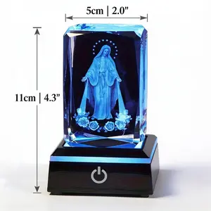 Blessed Virgin Mary Night Light: Multi-Color LED Laser Engraved Glass Lamp with Adjustable Modes – A Symbol of Motherly Love & Faith for Christian Home, Prayer Corner, Baptism & First Communion Gifts